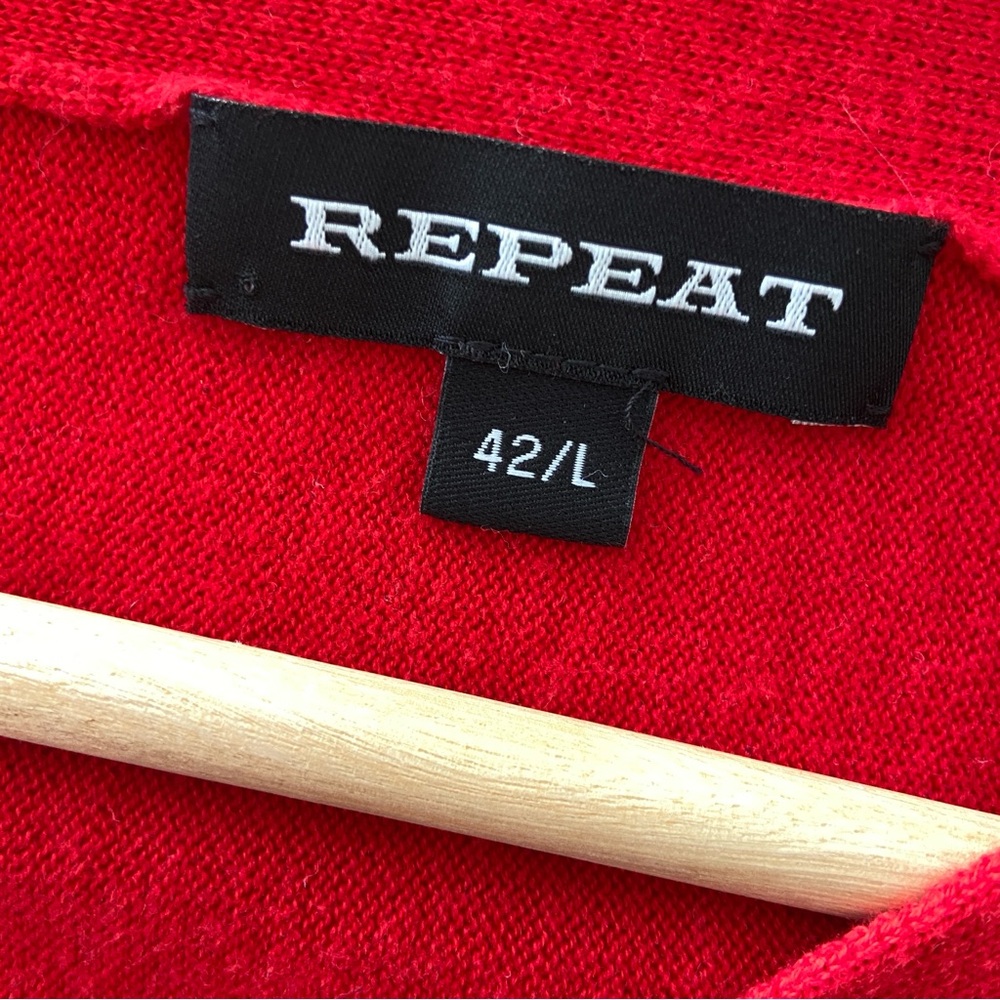 REPEAT BRIGHT RED V-NECK COTTON VISCOSE SWEATER WITH RIBBED CUFF & HEM, 42/L - Picture 9 of 10
